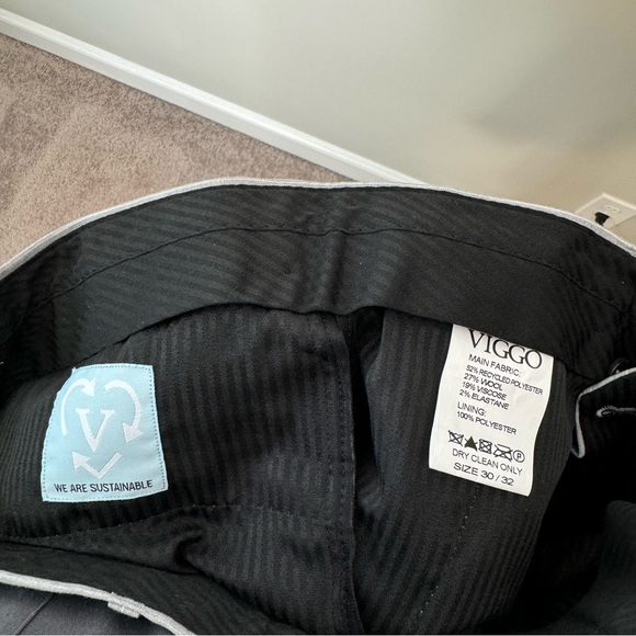 Viggo polyester slim fit suit trousers in light grey with pinstripe Men 30x32 - Picture 3 of 8